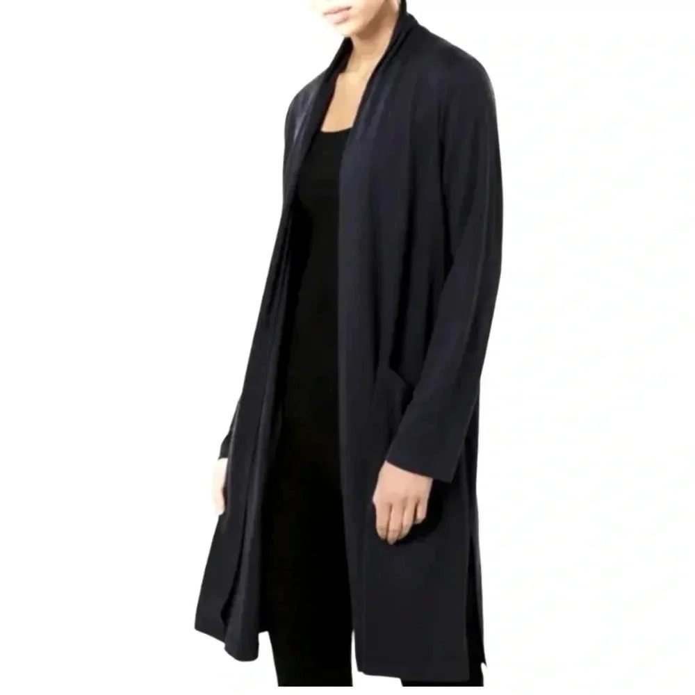 EILEEN FISHER | Fine Jersey Long-Sleeve Stepped Down Hem Black Duster Size L